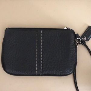 Black leather coach wristlet